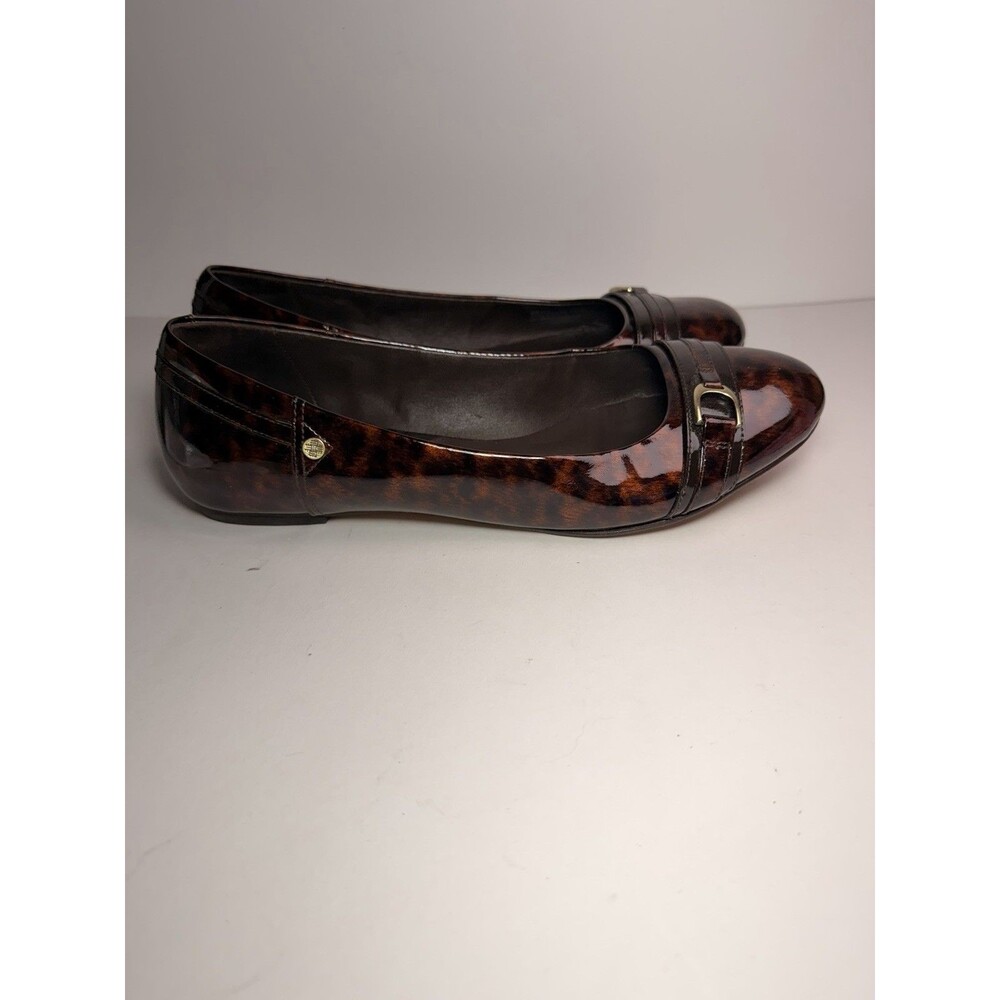 Cole Haan Women's Sz 10 B Tortoiseshell Patent Leather Ballet Flats Gold Buckle